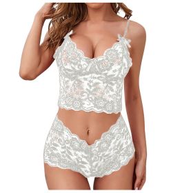 Sexy Women Lingerie Set Thin Lace Flower Printed Underwear Suit Female Adjustable Shoulder Strap Triangle Cup Bralettle (Cup Size: 3XL, Color: white set)